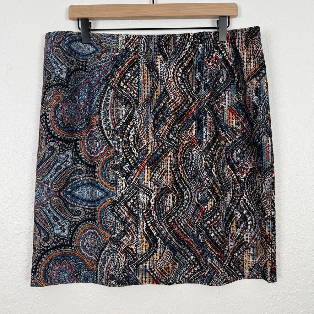 J.Jill Ponte Pencil Skirt Pull-On Mod Paisley Jacobean Size Large